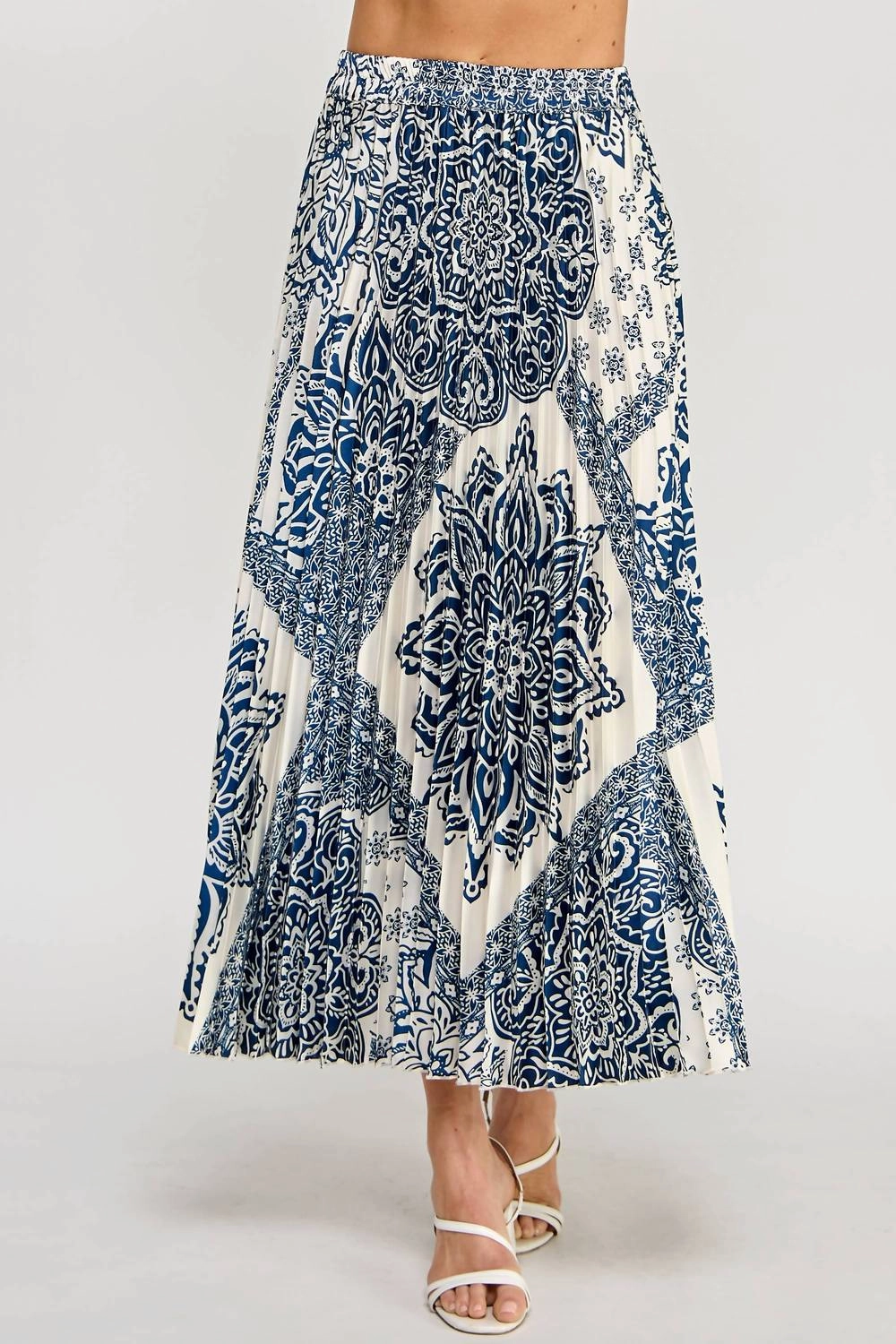 Classic Touch Pleated Skirt In Blue Crisp Edge Crisscross Details