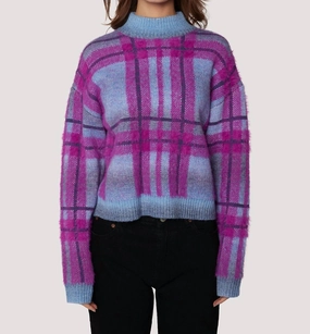 Plaid Sweater In Purple Multi Wrinkle Resistant Knit