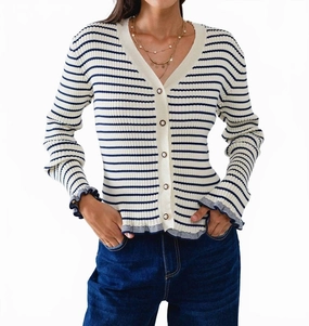 Striped Cardigan In White Trendy Layer