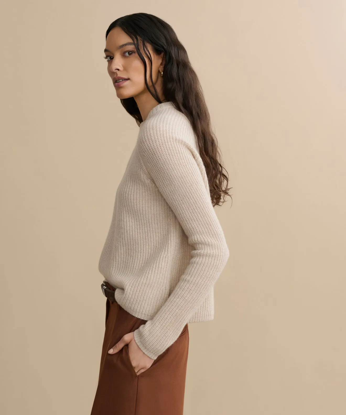 Cashmere Fisherman Sweater Openwork Lattice Pattern