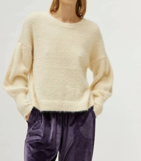 Cloud Fluff Long Sleeve Sweater In Ivory Wrinkle Resistant Knit Knit Design