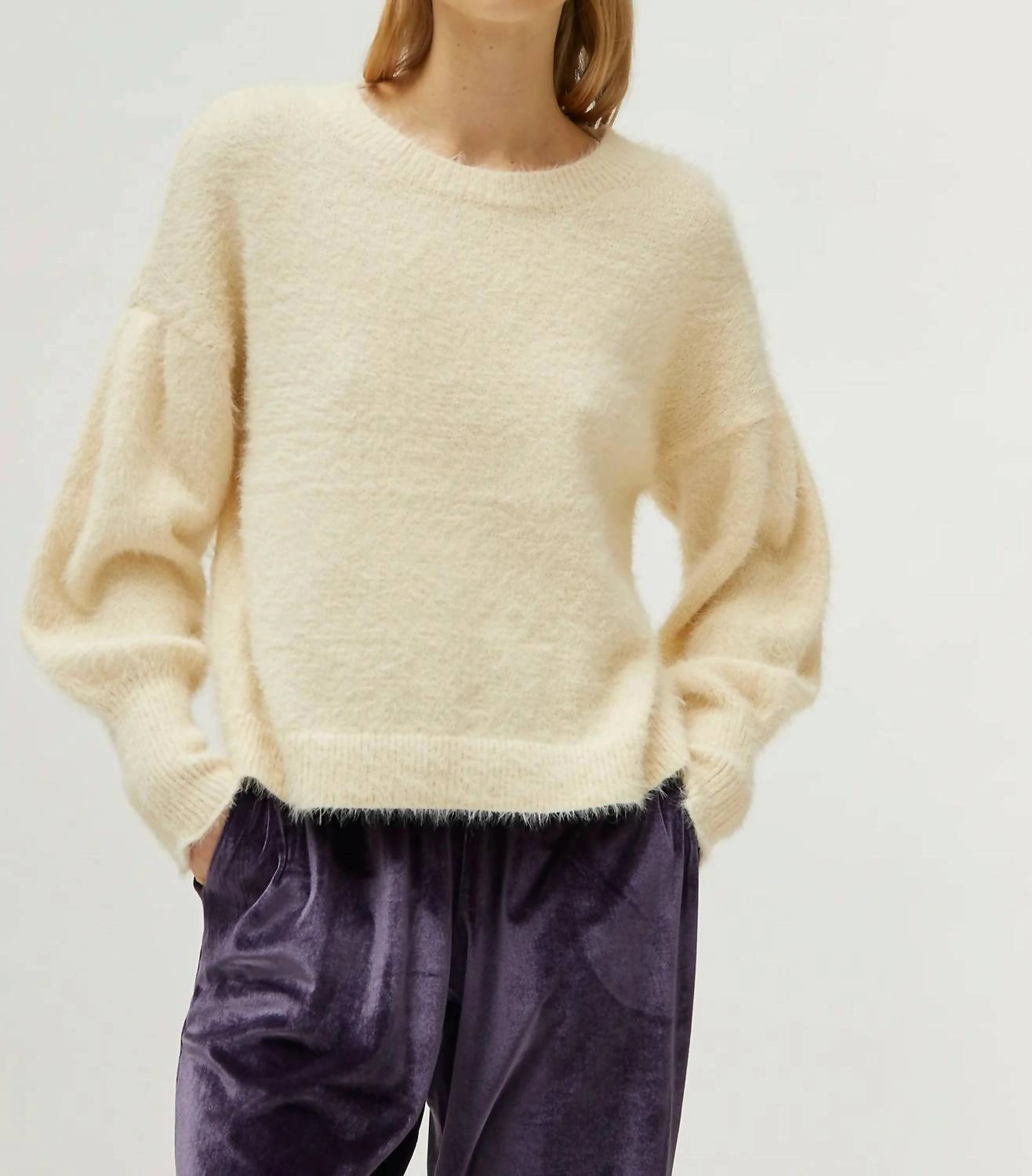 Cloud Fluff Long Sleeve Sweater In Ivory Wrinkle Resistant Knit Knit Design