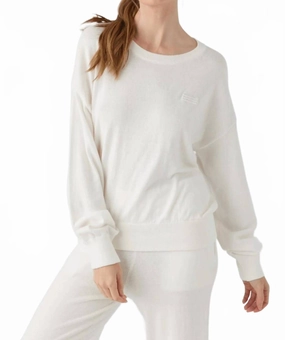 Coastal Waves Crew Neck Sweater In Ecru Tagless Neck Finish