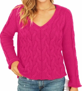 Layering Options Snug Layer Cobblestone Cable Sweater In Hot Pink