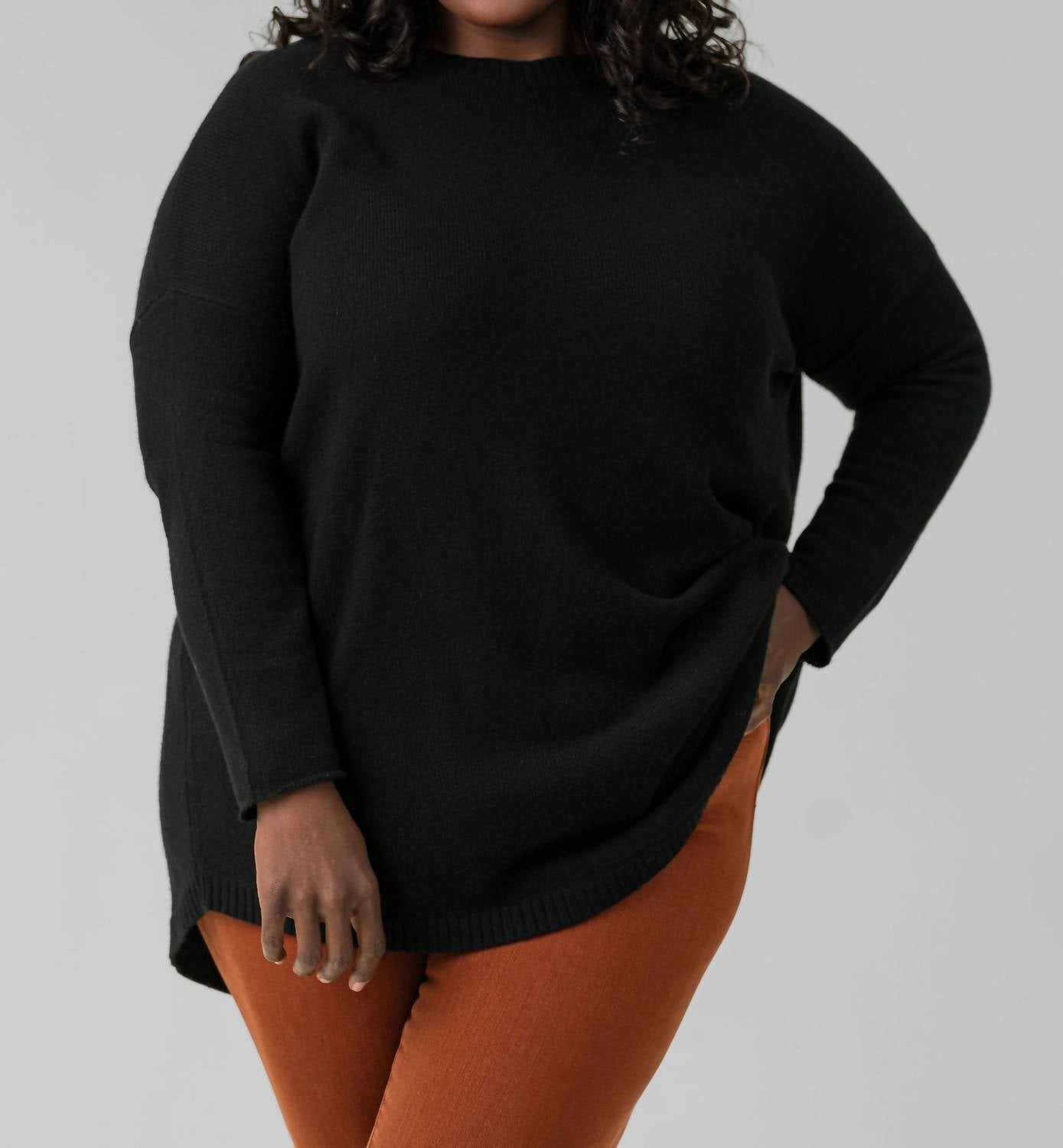 Cocoon Wool Blend Sweater - Plus Size In Black Simple Knit Versatile Comfort