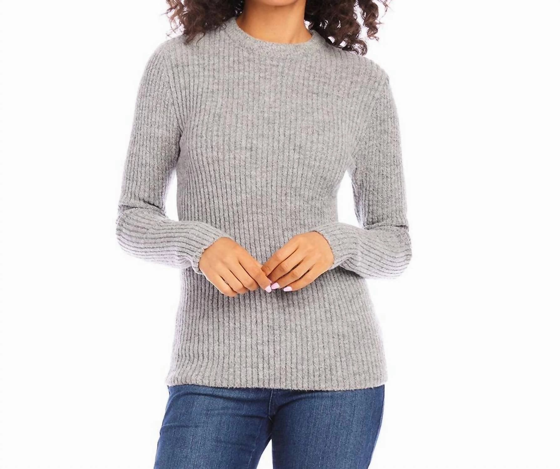 Wide Ribbed Crewneck Sweater In Gray Timeless Knit