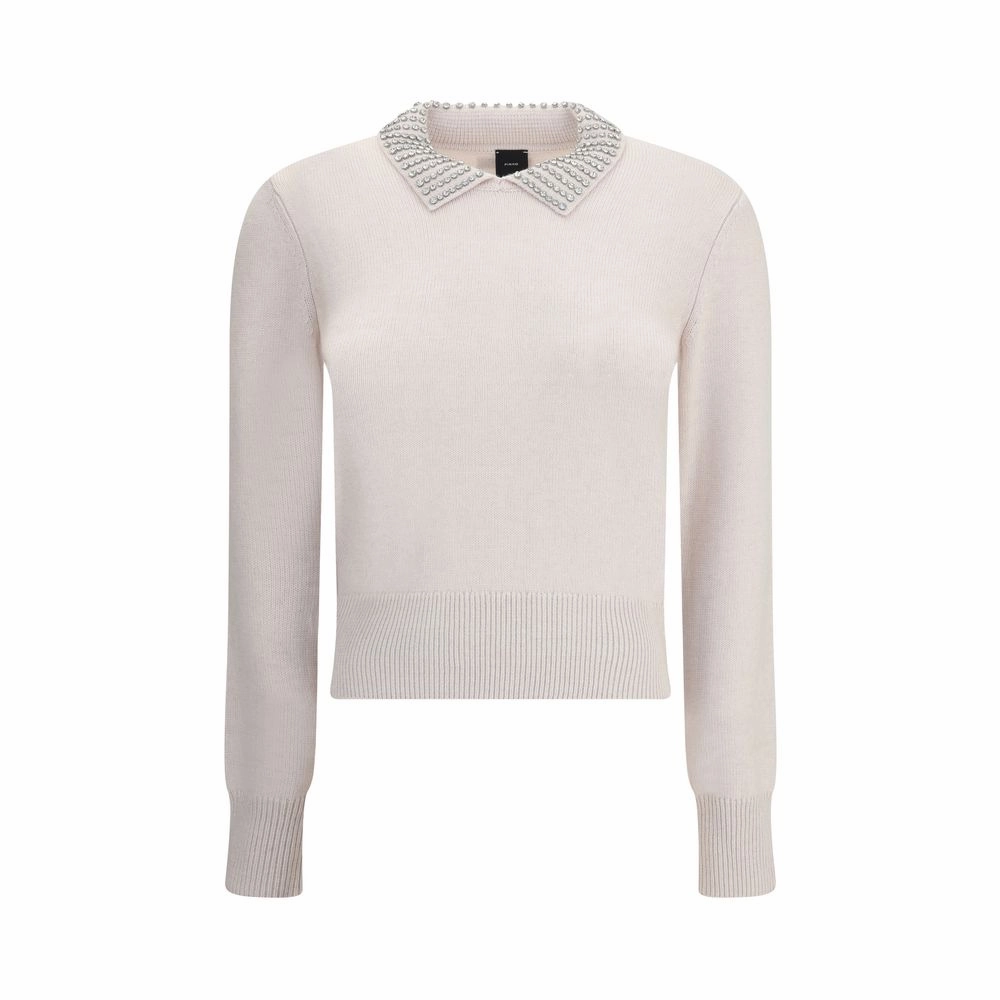 Plush Interior Chilly Days Wear PINKO Rhinestone-decorated collarSweater