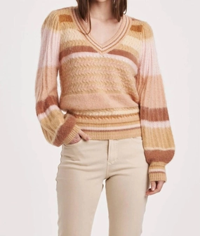 Adjustable drawstring Layering Fashion Geneva Stripe Sweater In Copper Rose