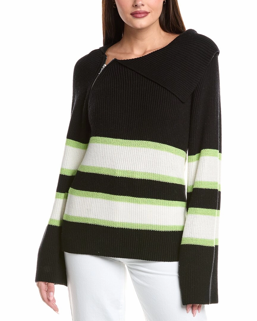 WISPR Stripe Zip Neck Silk-Blend Sweater Natural Fiber Blend Effortless Comfort