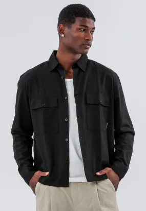 TWO POCKET RELAXED LINEN BLEND SHIRT BLACK Comfortable fit