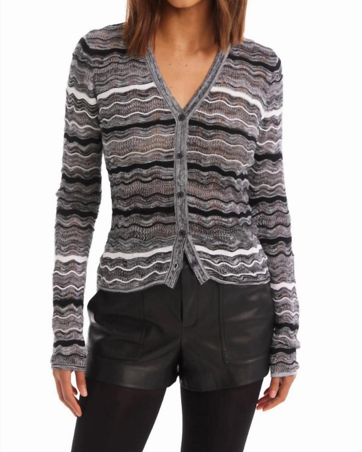 Colleen Long Sleeve Cardigan In Black And White Quick Knit Chilly Day Essentials
