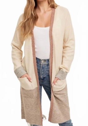 Cozy Everyday Minimal Style Color Block Soft Light Open Midi Cardigan In Neutral