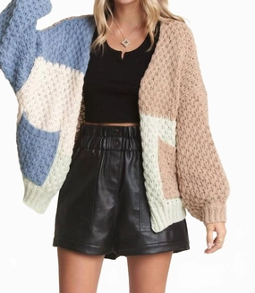 Colorblock Sweater Cardigan In Mocha Combo Cozy Everyday Wear Chilly Chic