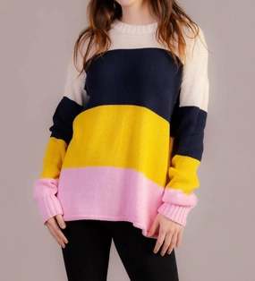 Relaxed Fit Colorblock Sweater In Blush Navy