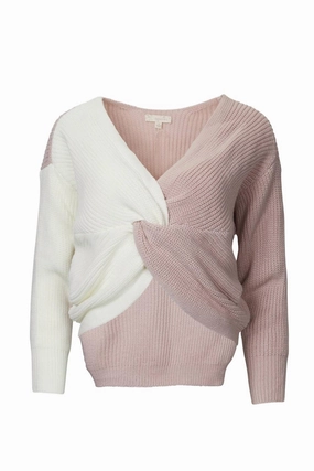 Colorblocked Cropped Twisted Ribbed-Knit Sweater In Ivory/mauve Modern Turtleneck Style Stretch Knit Technology