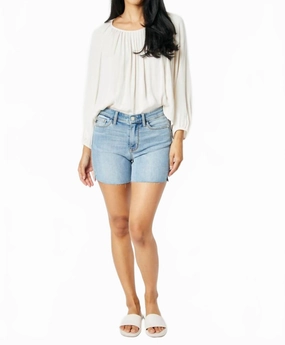 Cut Off Side Slit Jean Shorts In Blue Everyday Feel