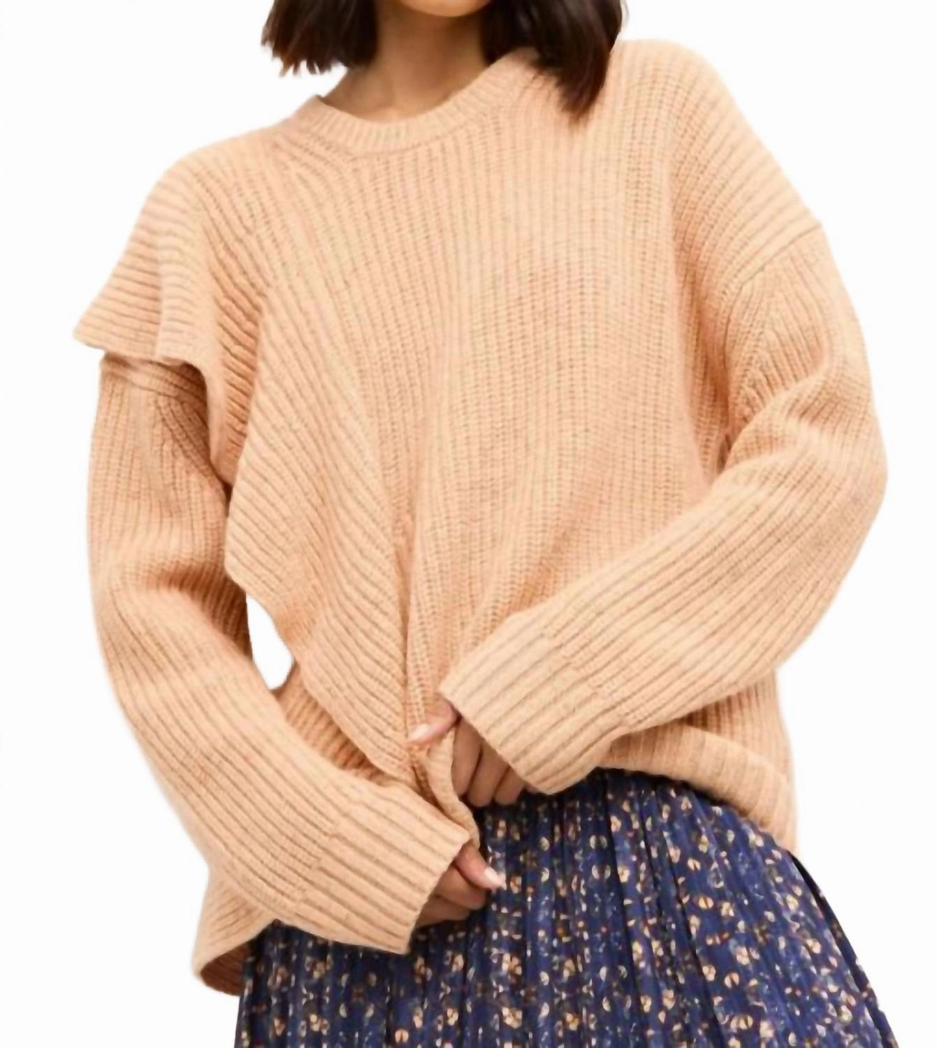 Double Layered Knit Casual Chic Look Andrea Sweater In Creamsicle