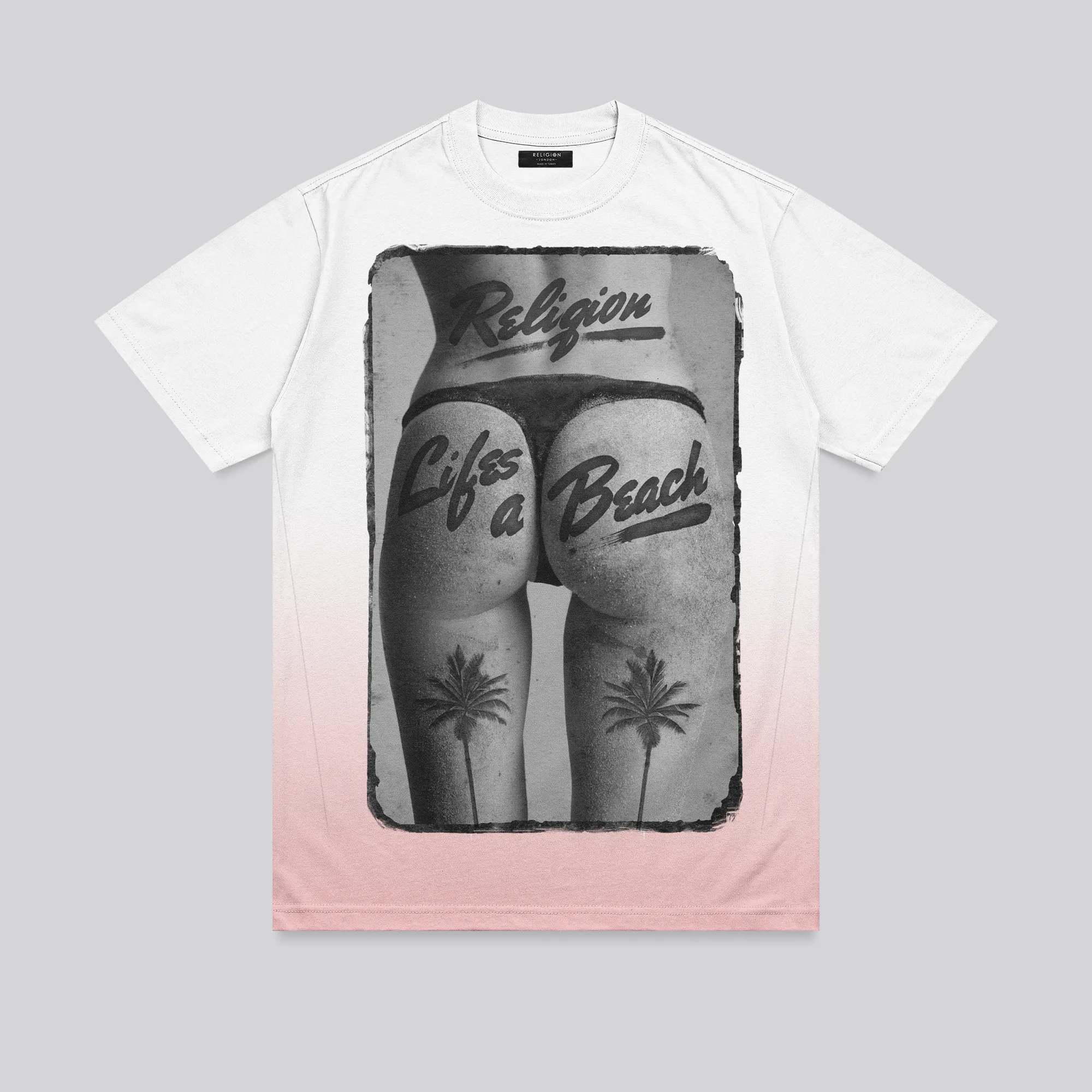 Active Comfort Wear LIFES A BEACH WHITE & PINK T-SHIRT