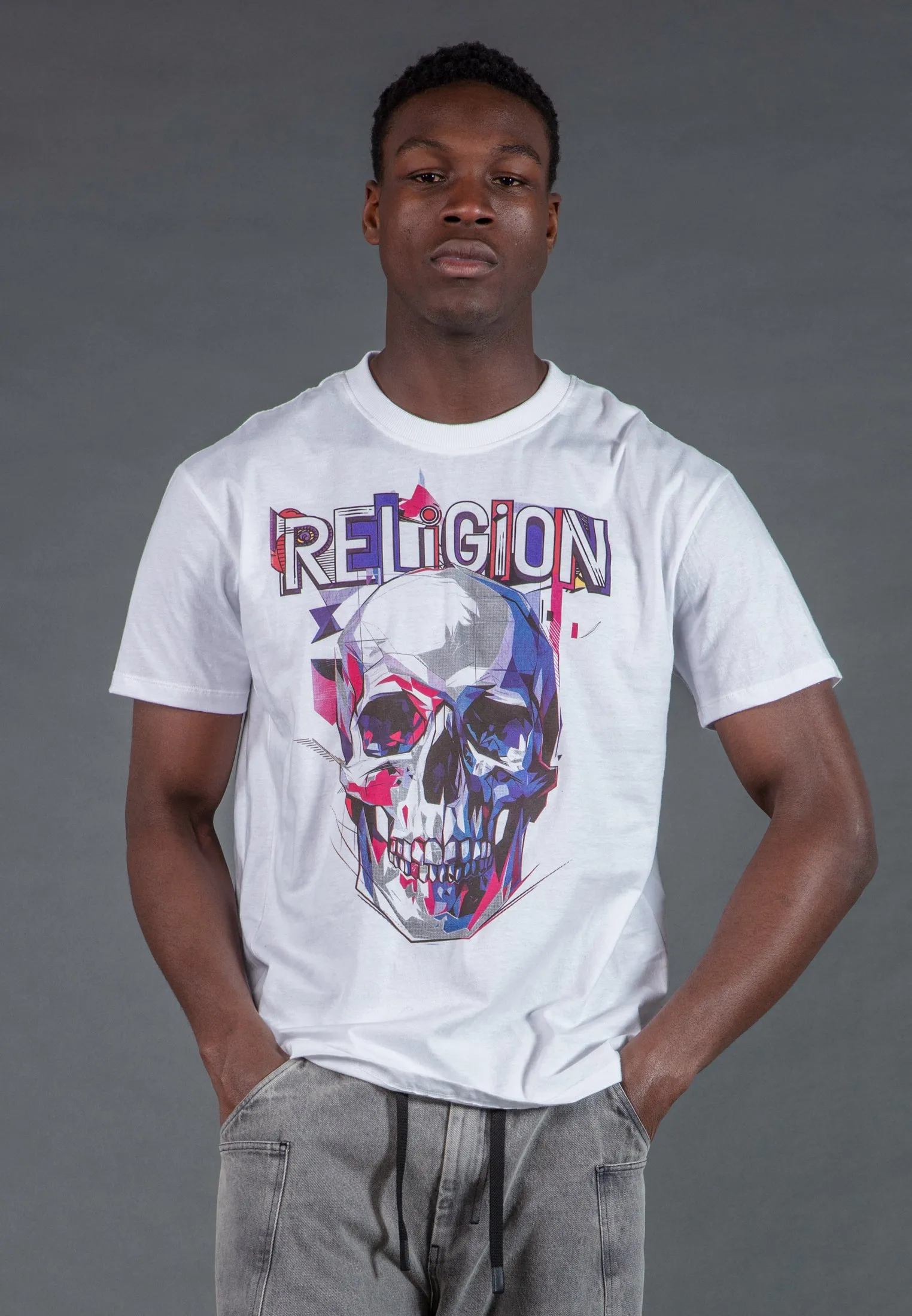 Easy Layering Cozy And Stylish GEOMETRIC SKULL T-SHIRT WHITE