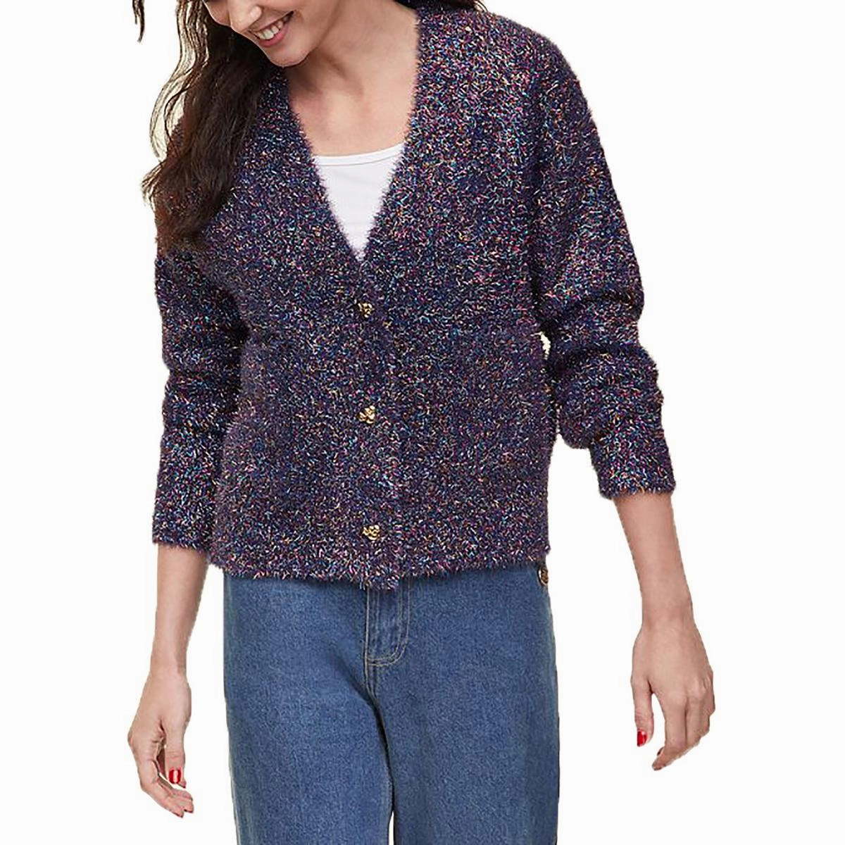 Light and Cozy Fashion Essential Womens Metallic Nylon Cardigan Sweater
