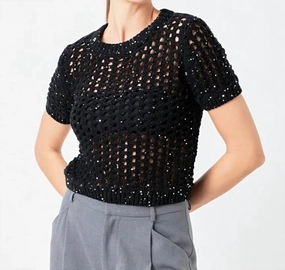 Sequins Knit Top In Black Layering Style Relaxed Style