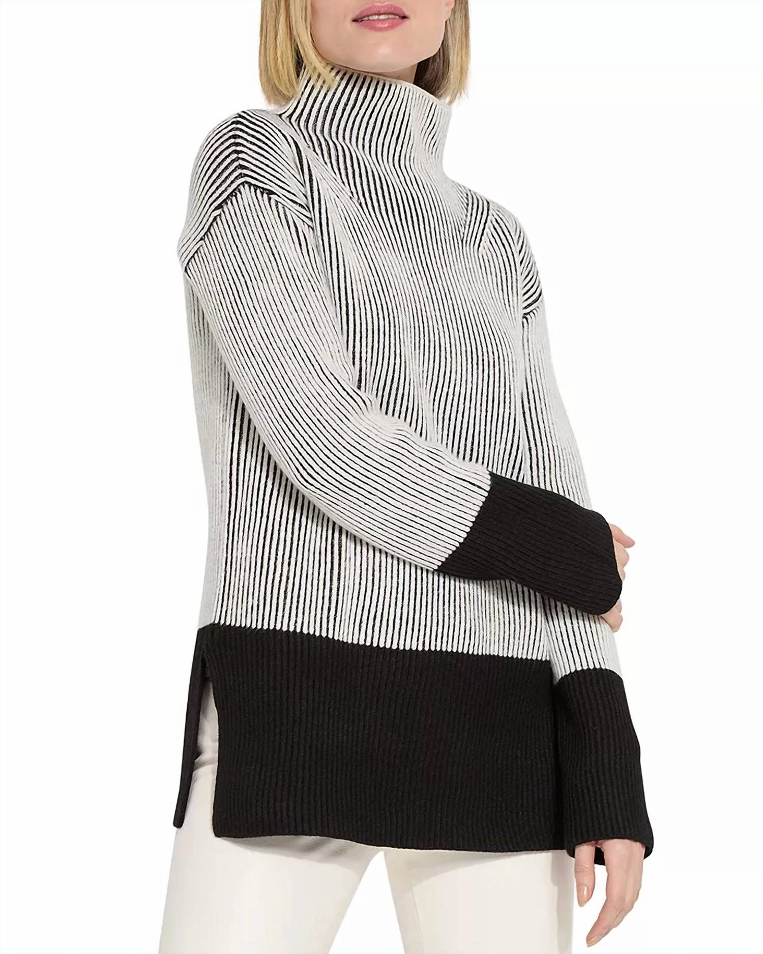 Knit Design Wear Alia Cozy Rib Pullover In Black/white