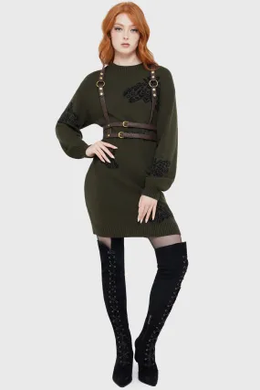 Sheer-Overlay Moth Light Sweater Dress