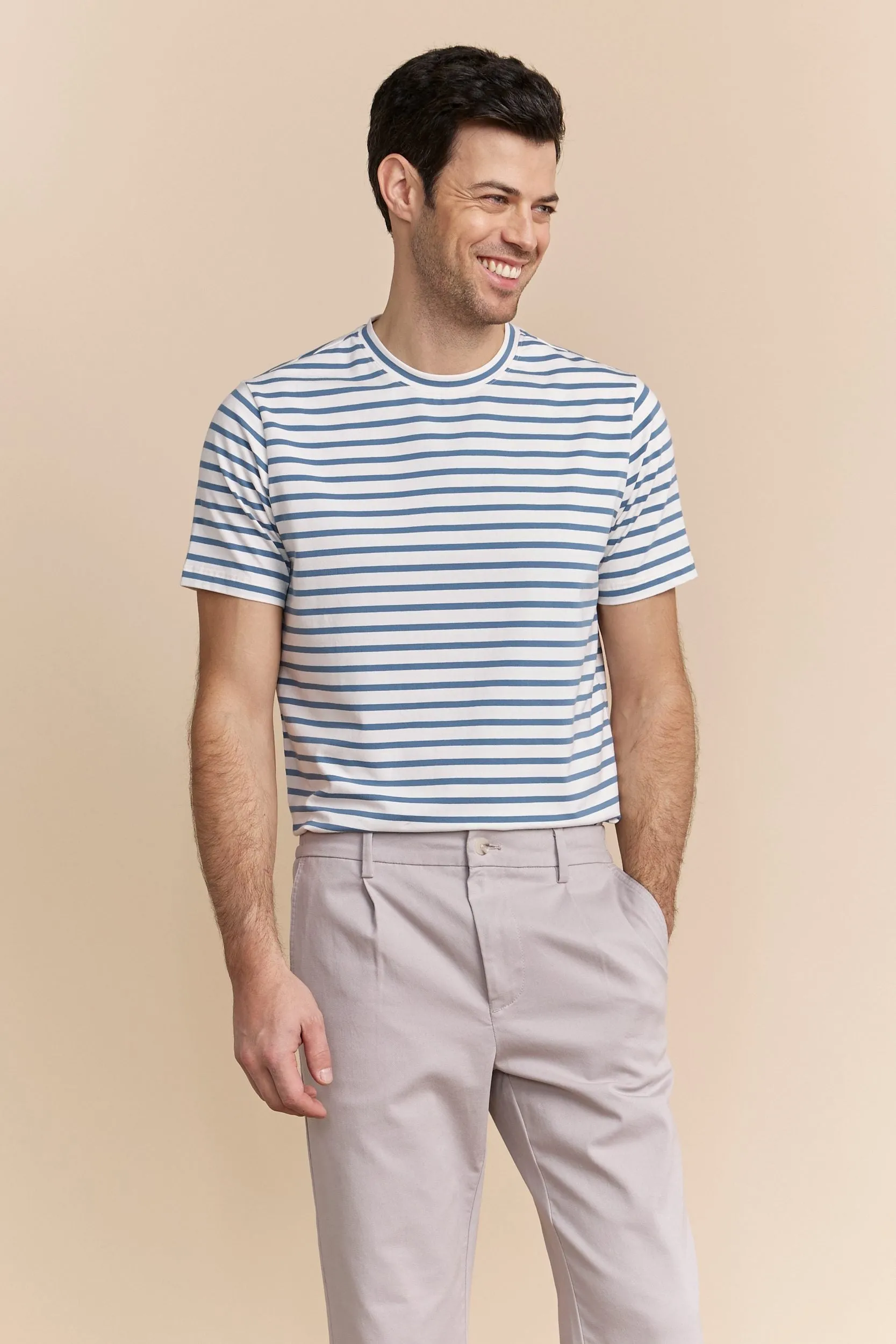 waterproof Anti Static Fabric Stripe crew neck T-shirt