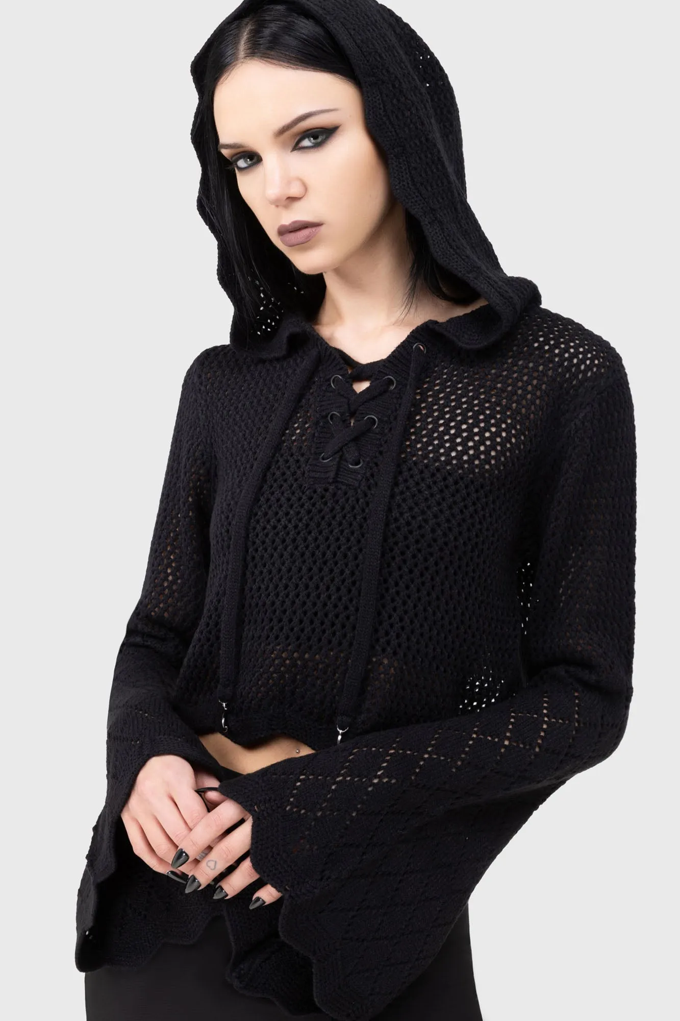 Shadow Witch Hooded Knit Sweater Unisex Appeal Reinforced Hems