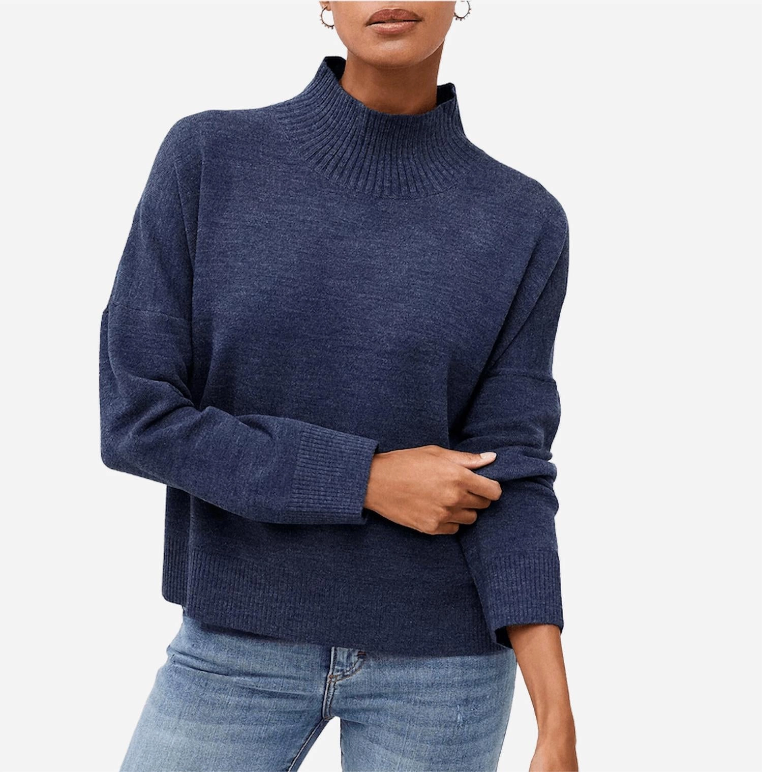 Knit Apparel Thermal Lining Babysoft High Neck Sweater In Navy