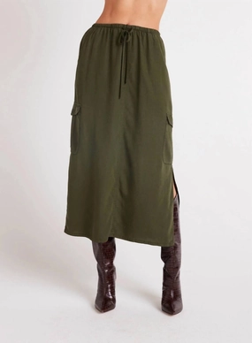 Cargo Midi Skirt In Italian Herb Biodegradable Fabric