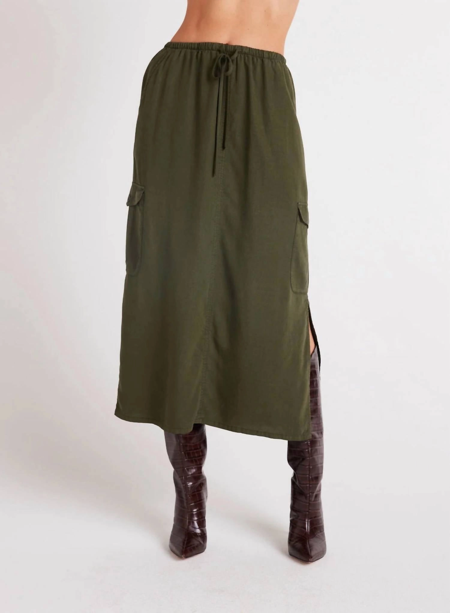 Cargo Midi Skirt In Italian Herb Biodegradable Fabric