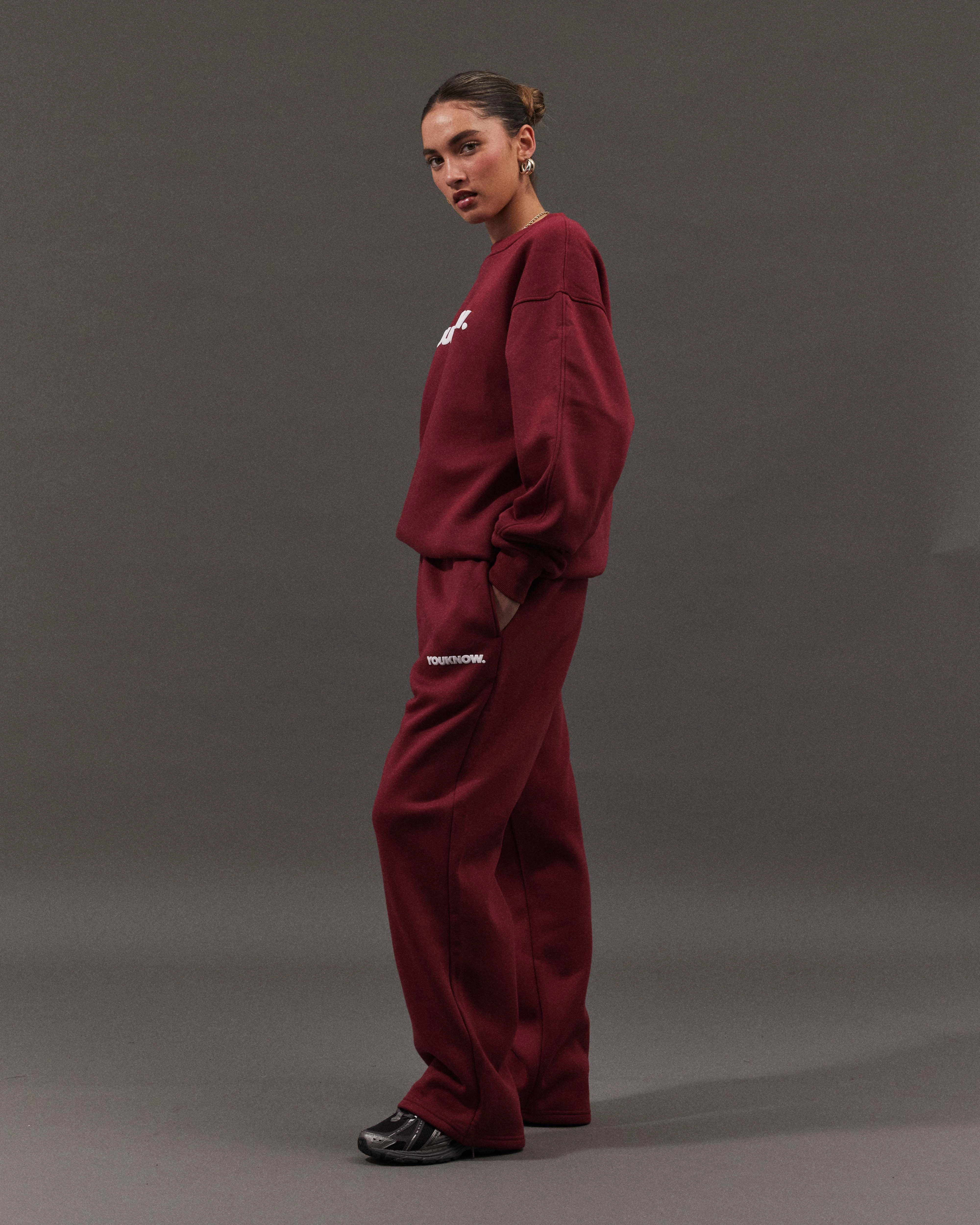 ElasticWaistband BLOCK WIDE-LEG SWEATPANTS | Maroon
