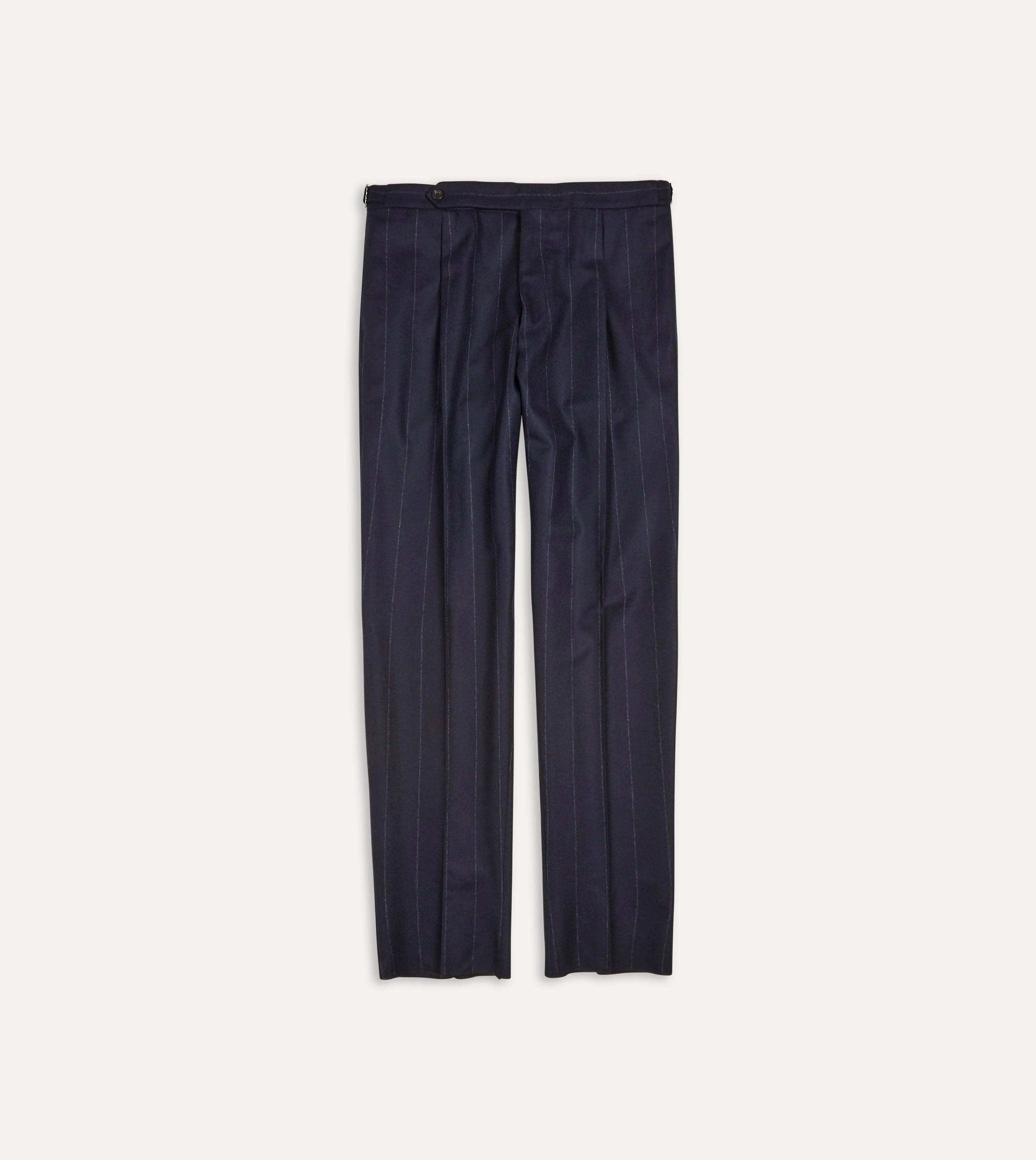 Navy Chalkstripe Wool Flannel Single Pleat Trouser SustainableManufacturing