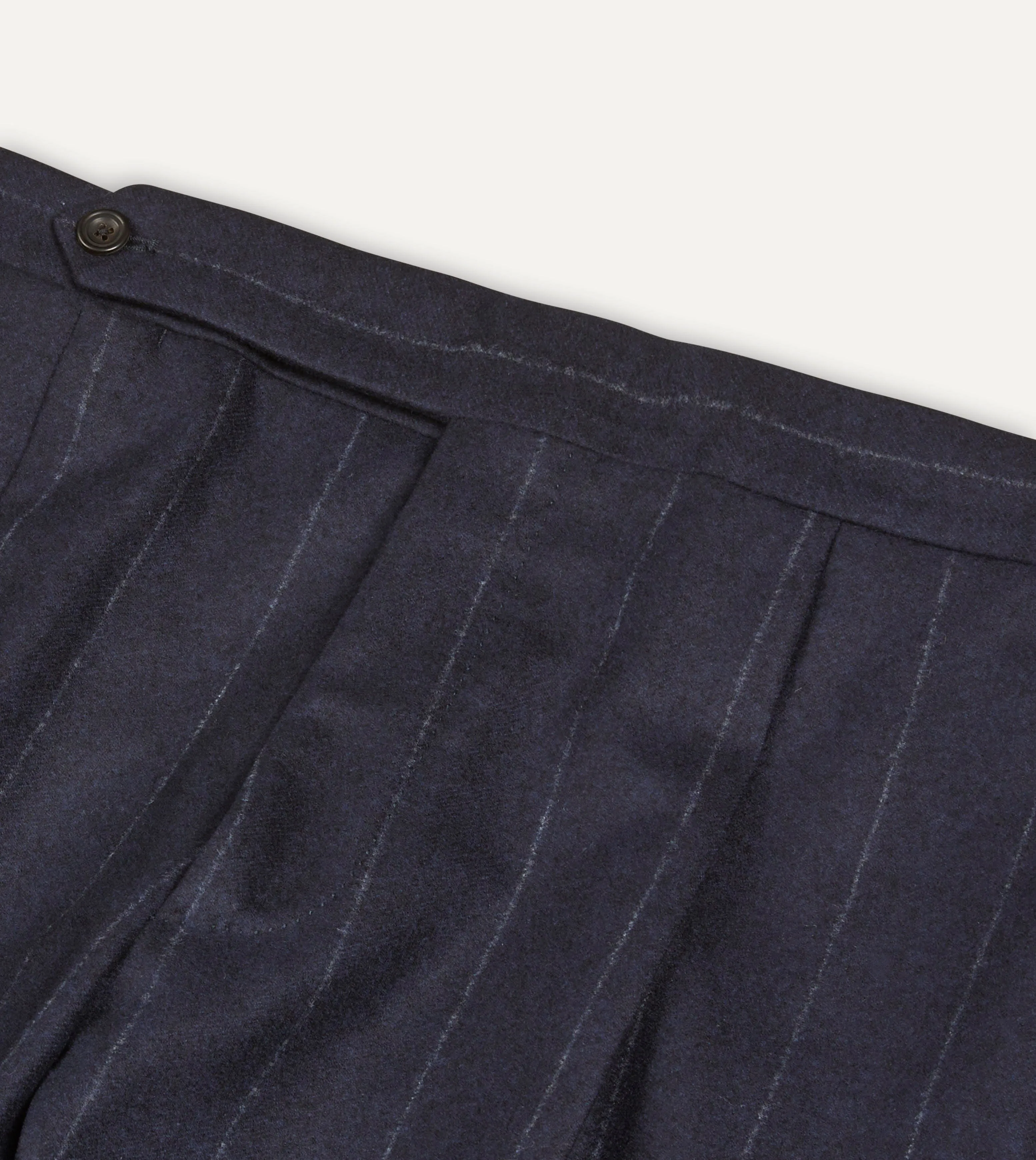 Reflective Trim Navy Chalkstripe Wool Flannel Single Pleat Trouser