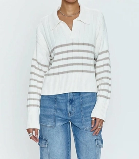 Comfy Layers Arlo Stripe Polo Sweater In White