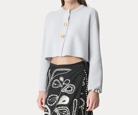 Cashmere Wool Rib Cropped Cardigan In Luna Simple Chic Soft Material