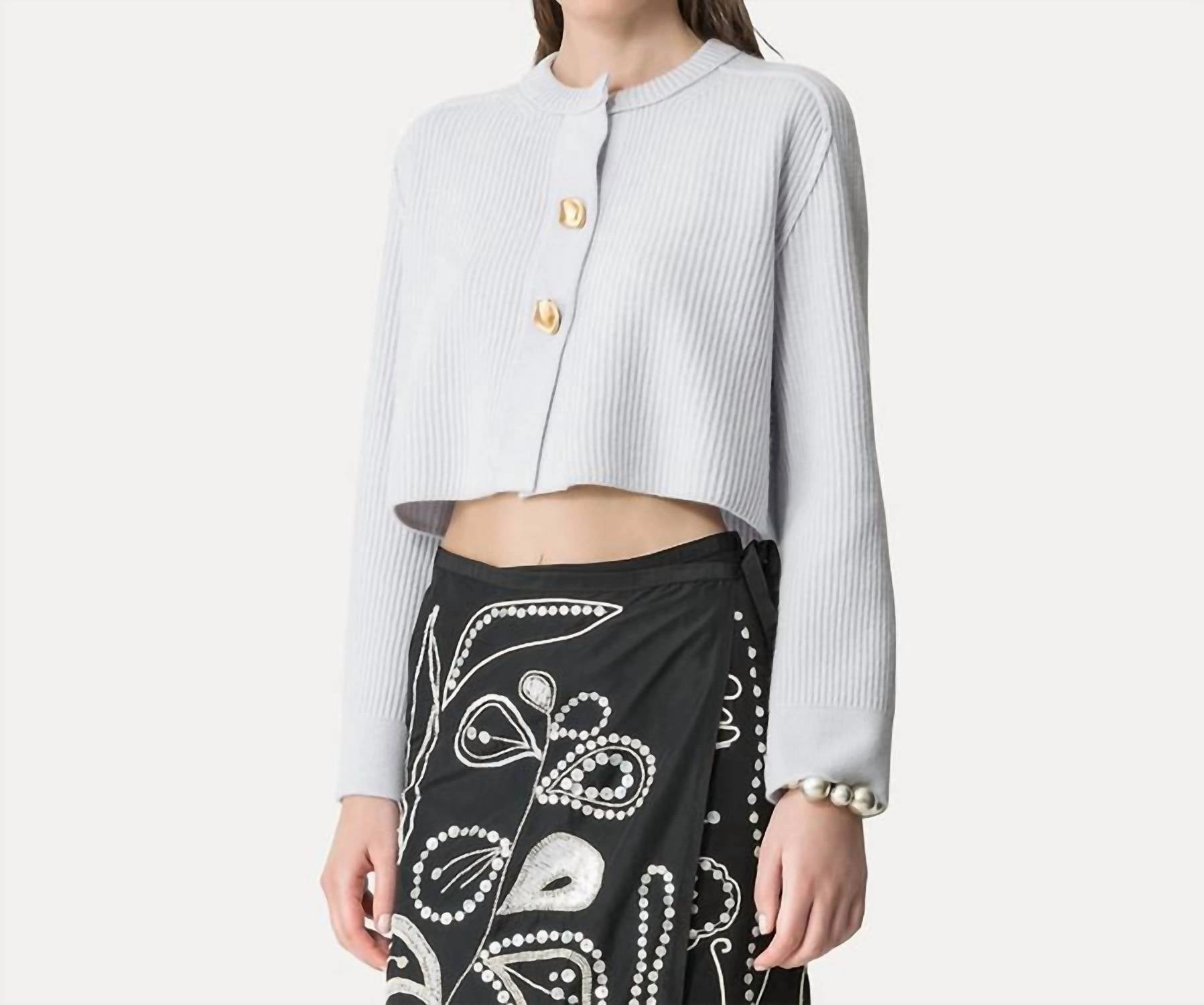 Cashmere Wool Rib Cropped Cardigan In Luna Layered Knitwear Knit Layering
