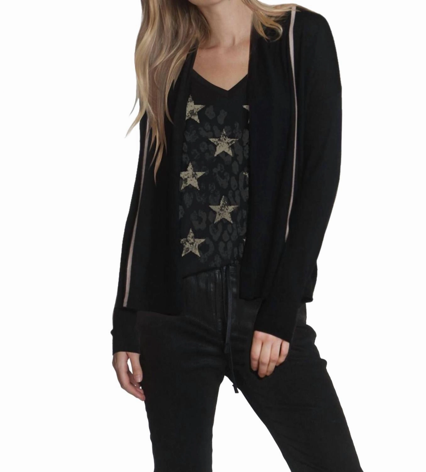 Women's Brooklyn Drape Cardigan In Black High Density Weave Cold-weather knit
