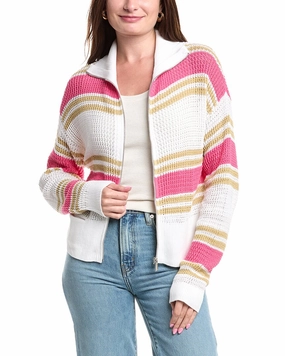 NIC ZOE Mixed Stripe Zip Front Sweater Jacket Odor Control Technology