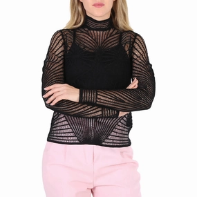 Plush Interior Breathable Comfort Burberry Ladies Black Knitted Pullover Turtleneck Sweater