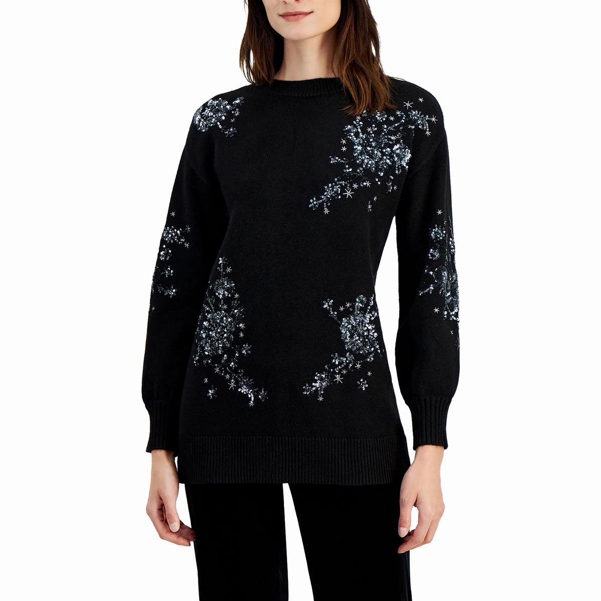 Womens Sequined Knit Tunic Sweater Stylish Warmth