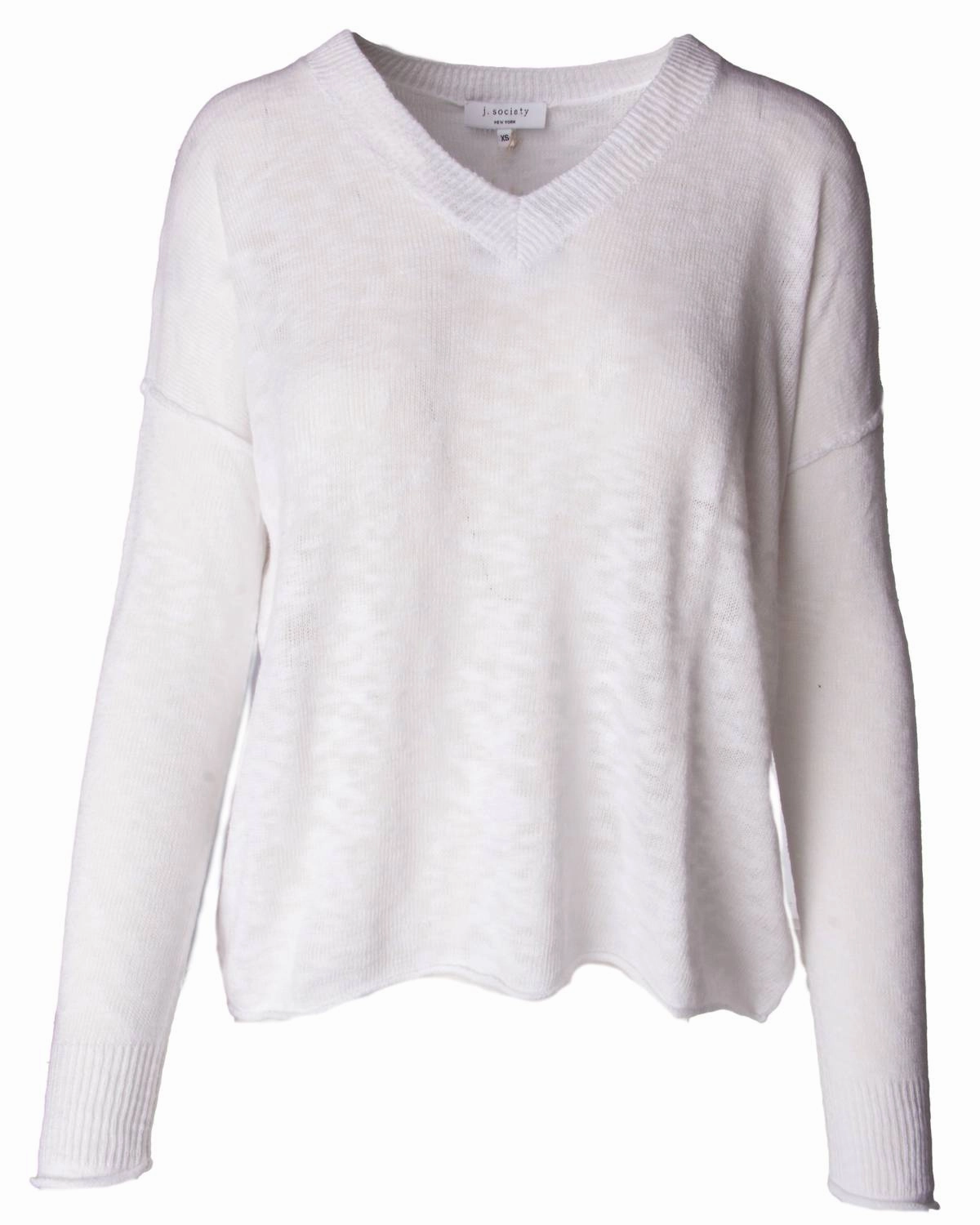 Women's Slub V Neck Sweater In White Winter Comfort Wear