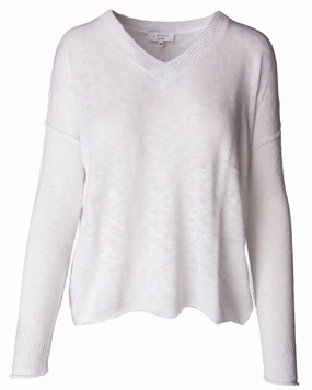 Women's Slub V Neck Sweater In White Layered Thermal Core