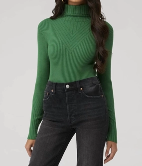 Esme Roll Rib Neck Sweater In Verdant Green Comfort Knit Piece