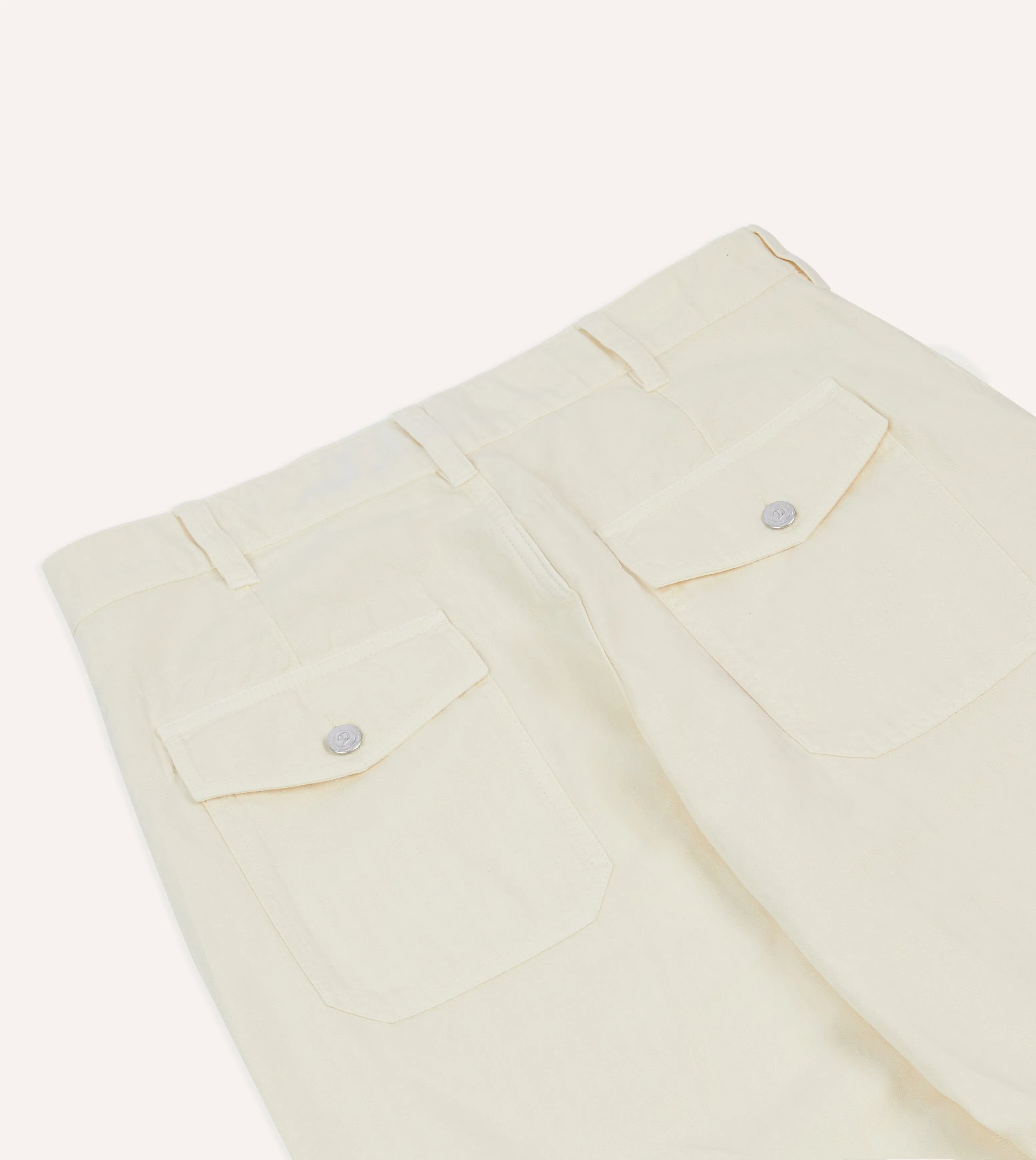 Ecru Cotton-Linen Herringbone Fatigue Trouser WrinkleResistantMaterial