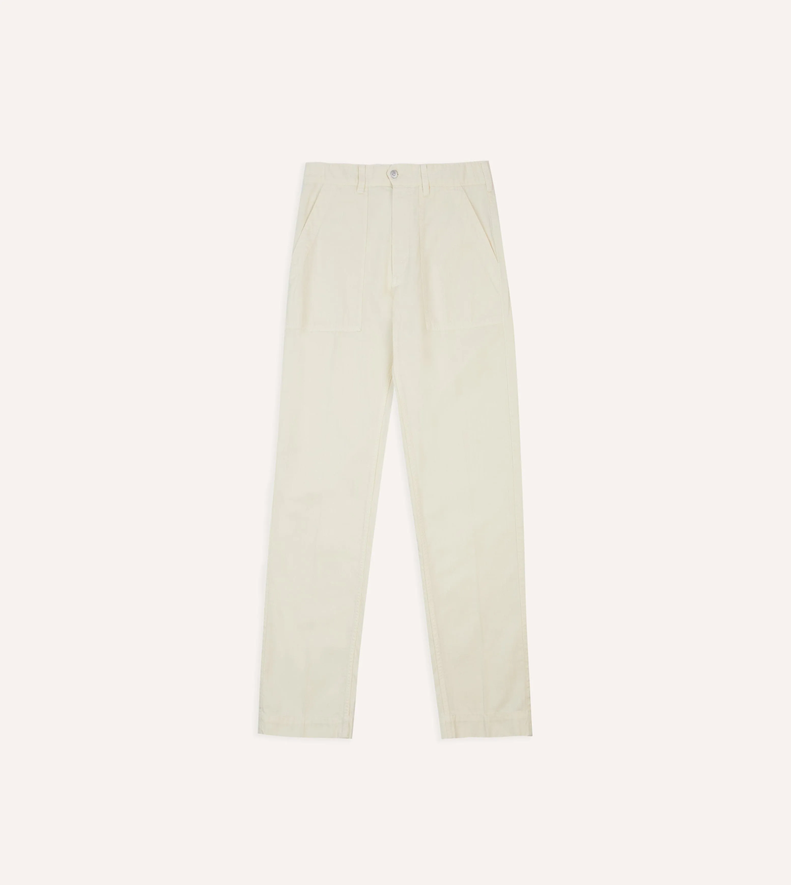HighRiseWaist Sleek Cut Ecru Cotton-Linen Herringbone Fatigue Trouser