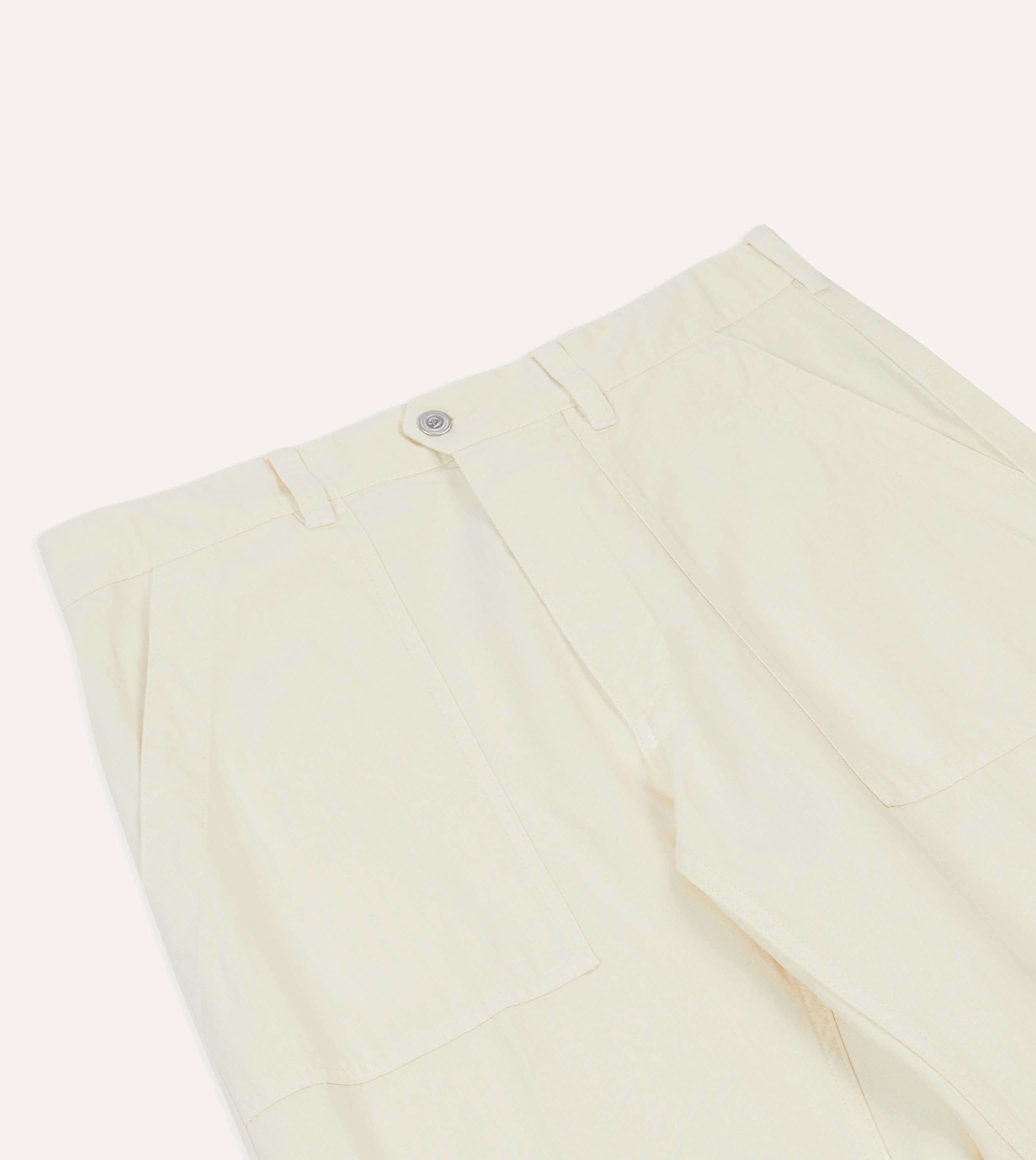 Casual Chic Look Seamless Waist Technology Ecru Cotton-Linen Herringbone Fatigue Trouser