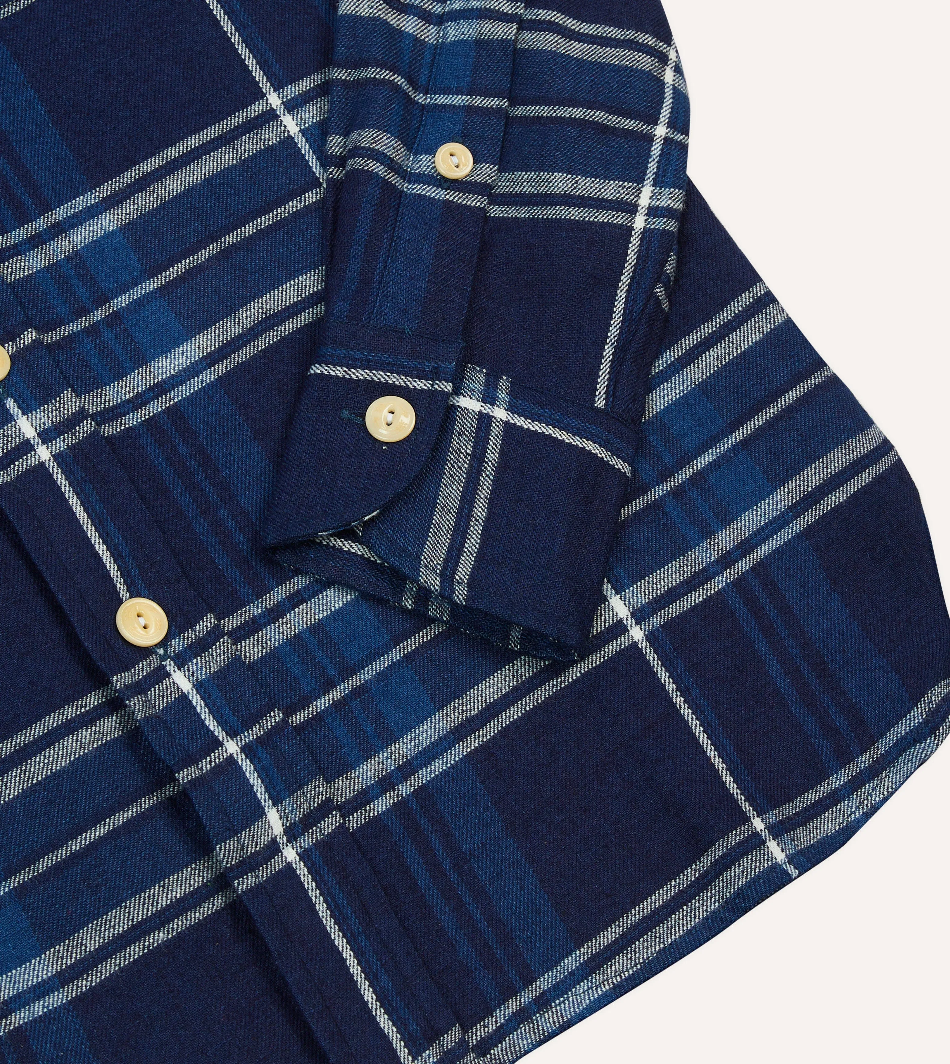Blue Check Cotton Long Point Collar Work Shirt Networking Session Stretchable Fabric