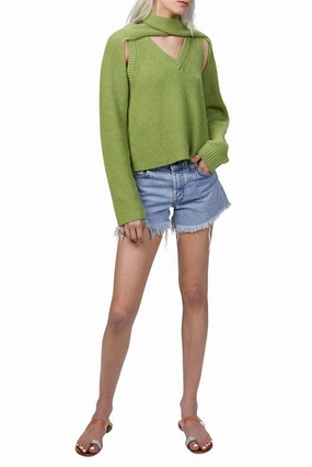 Lattice Stitch Pattern Loop Chunky Knit Sweater In Sage